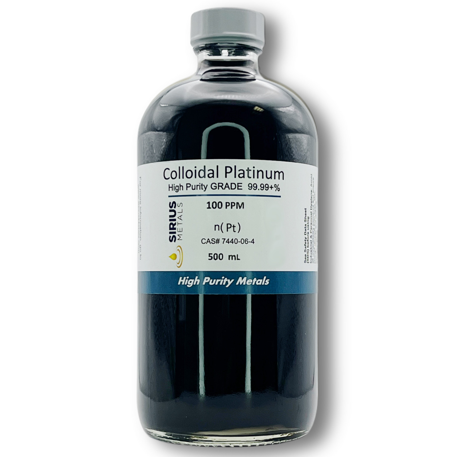 True Colloidal Platinum NanoParticles (PtNPs): 100 ppm – 500 mL in Glass