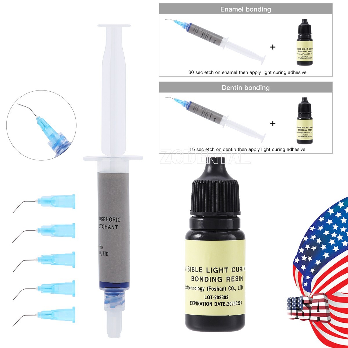 Kit Gel grabador dental 37% ácido Fósforo+resina fotopolimerizable visible