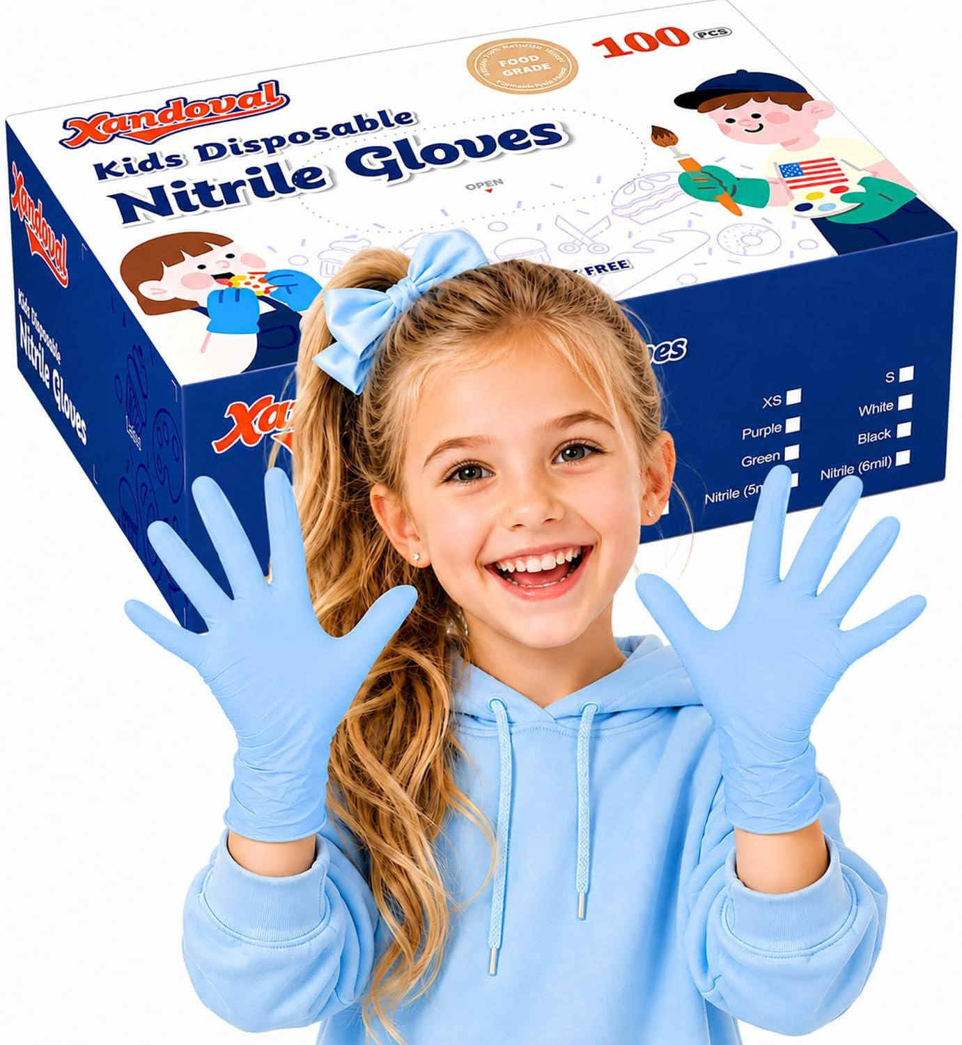 Kids Disposable Gloves for 3-8 Years, 5Mil Blue Nitrile Gloves with Latex-Fre…