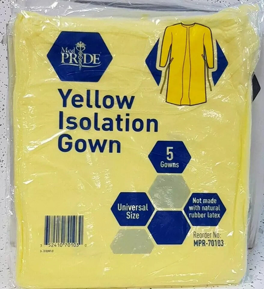 MedPride Disposable Isolation Gown Yellow-Universal, 50 Units-10/5/CS, MPR-70103