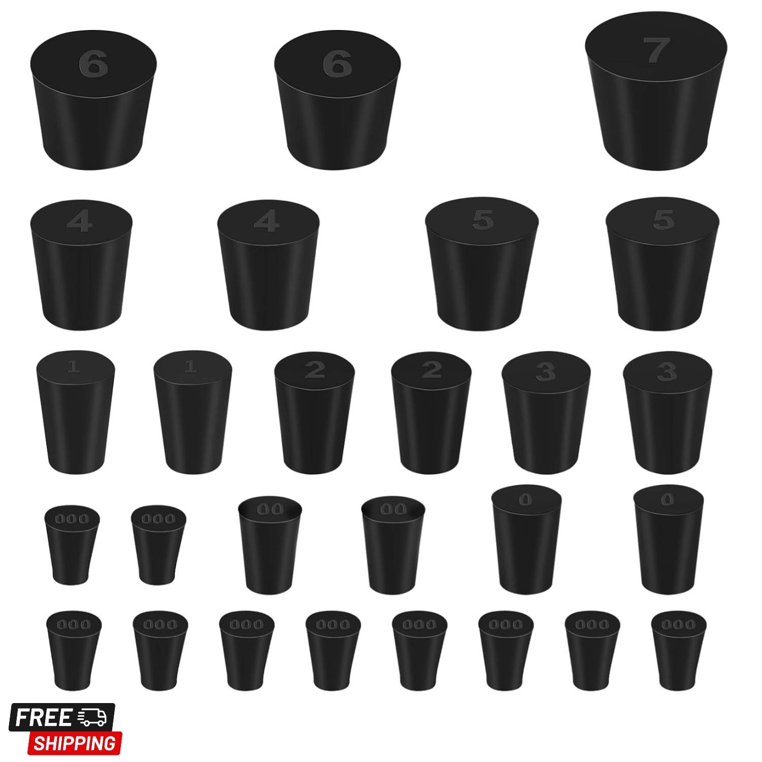 27 Pack 10 Assorted Sizes – Tapered Lab Bungs Solid Rubber Stoppers