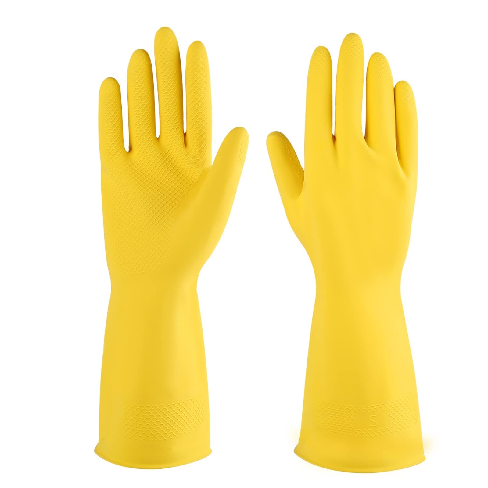 Yellow Rubber Cleaning Gloves, Reusable Dishwashing Gloves, 3 Pairs, Medium