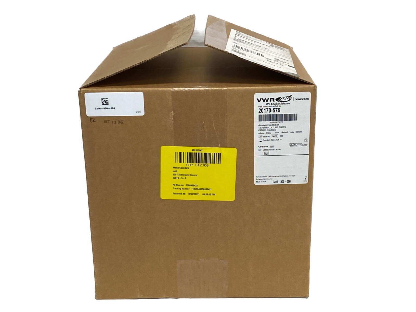 (1000/Cs) VWR 12x75mm Polypropylene Culture Tubes w/Dual-Position Caps 20170-579