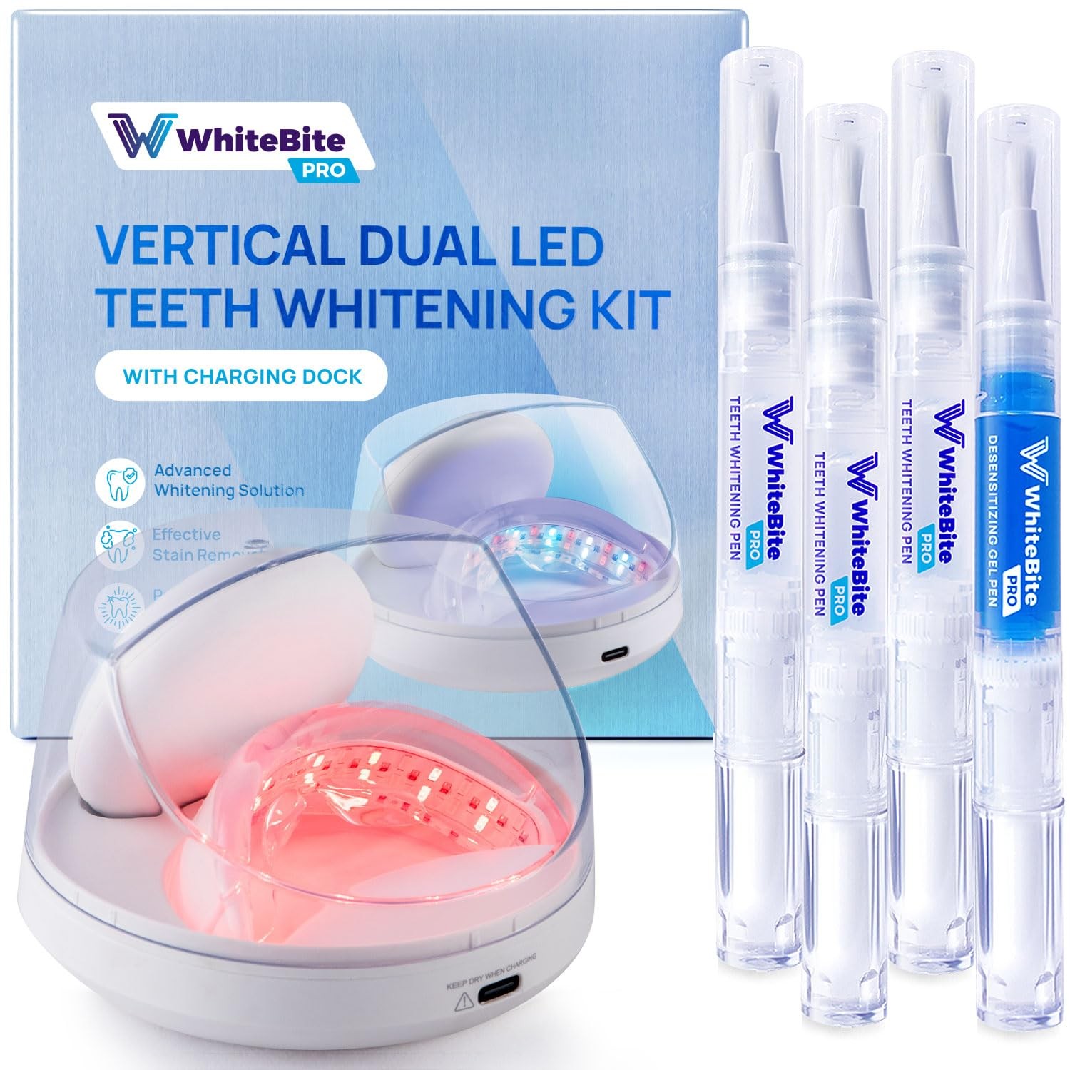 Whitebite Pro Vertical Dual LED Teeth Whitening Kit + Charging Dock