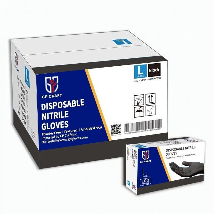GP Craft Black Nitrile Gloves 5Mil Disposable Latex-Free (100/Count)