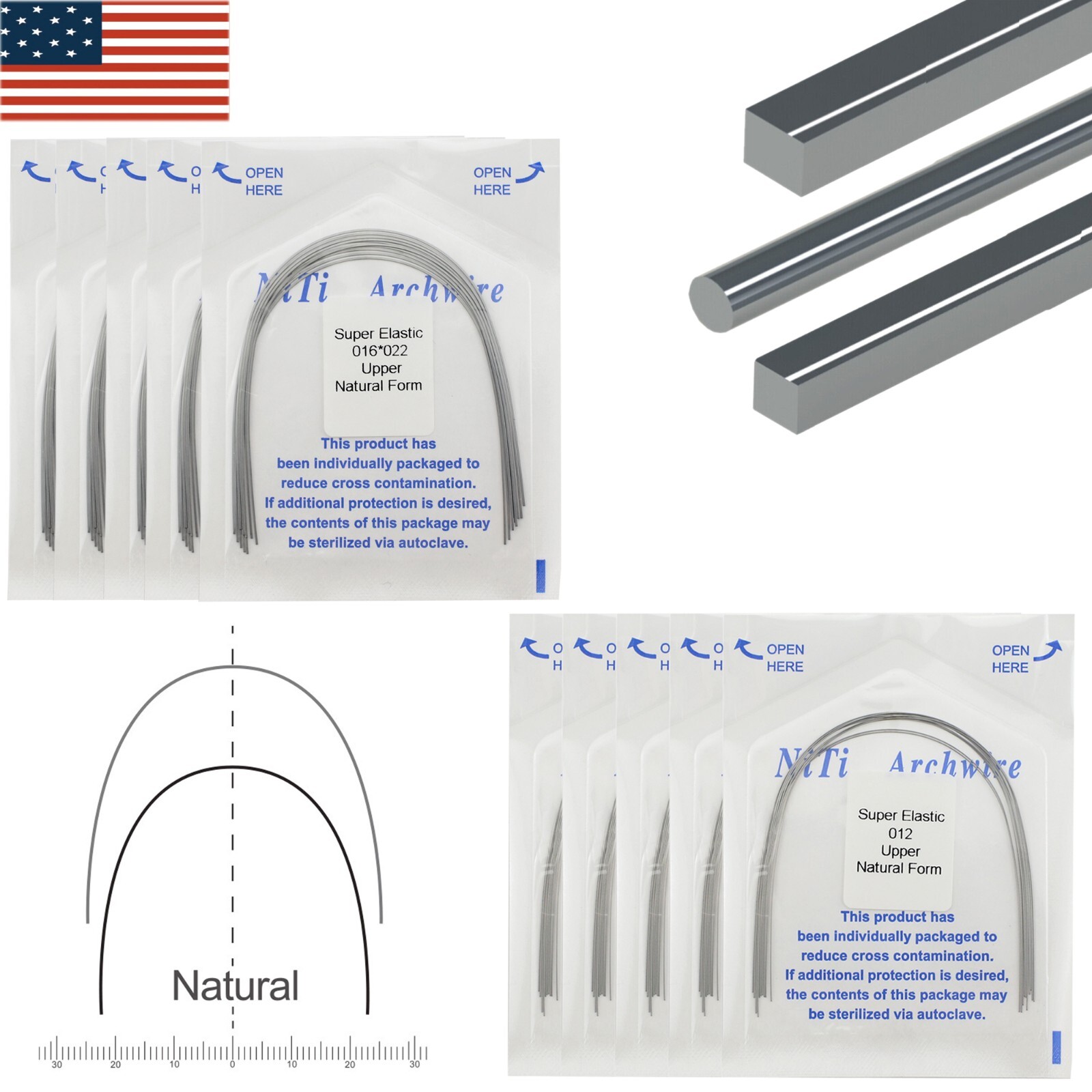 100pcs Orthodontic Arch Wire Niti Round Rectangular Super Elastic Natural Arcos