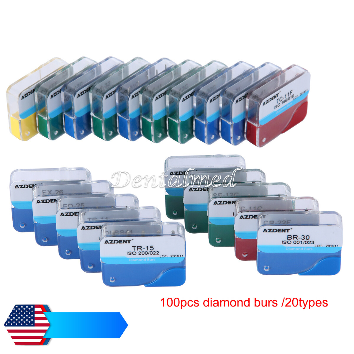 100Pcs Dental Diamond Burs For High Speed Handpiece Medium FG 1.6MM