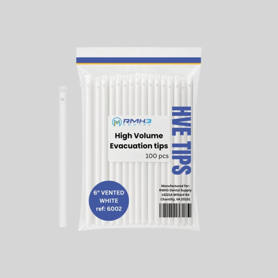 RMH3 Dental 6″ High Volume Evacuation Tips, White, 100/Pk