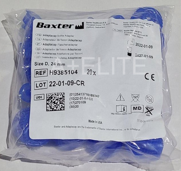 BAXTER BAXA ADAPTA-CAP Bottle Exactamed Adapter Size D 24mm Short 20/PK H9385104