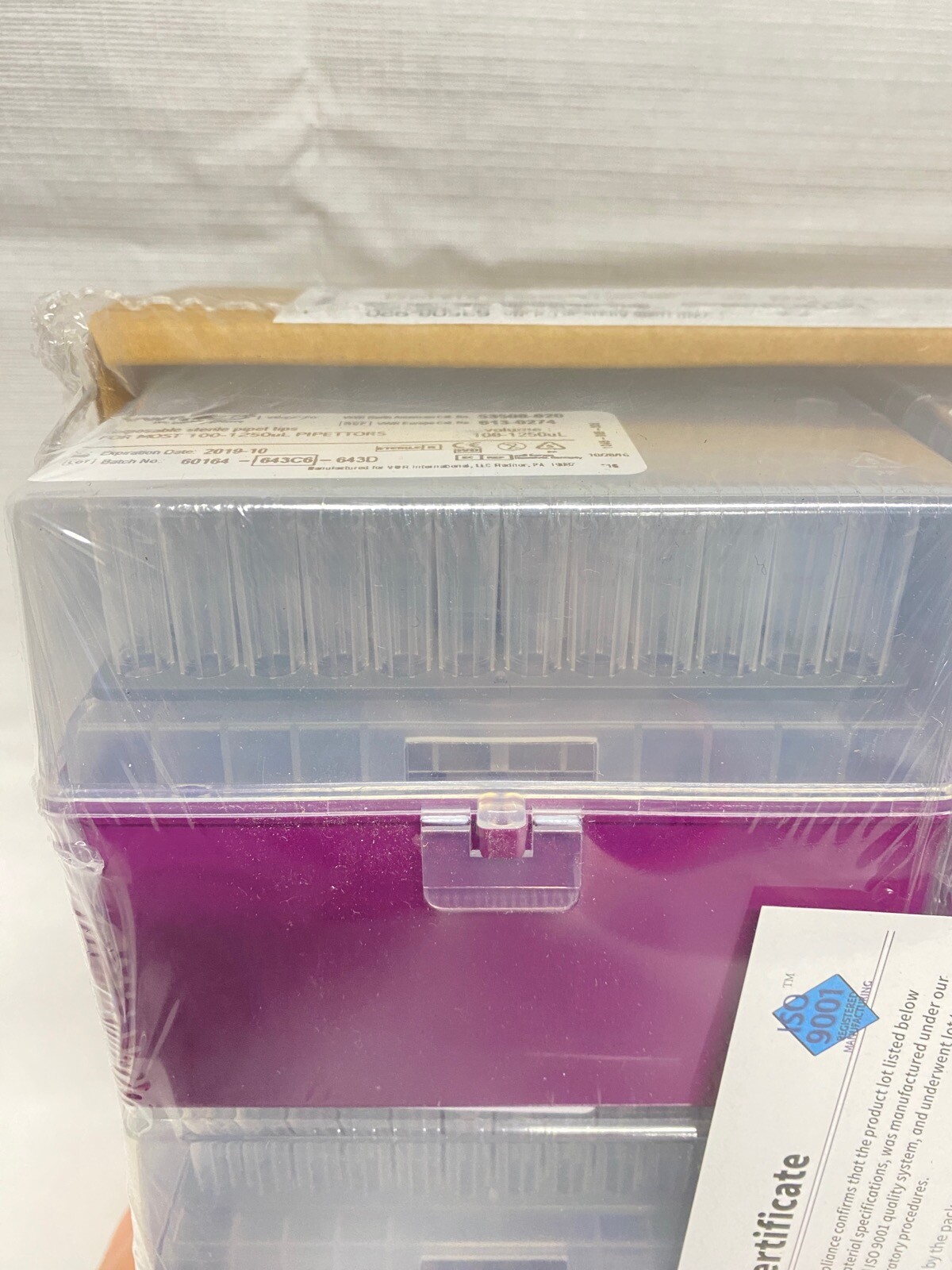 (576) VWR 1250uL FlexTop Extended Length Pipet Tips 96/Hinged Rack 53508-920