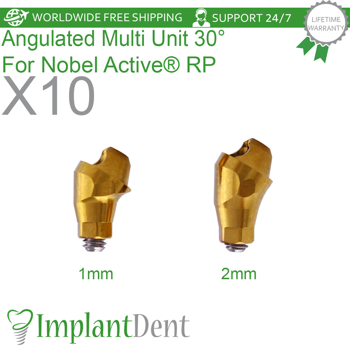 10 Angulated Multi Unit 1.6mm Abutment 30° For Nobel Active Hex RP , Dental