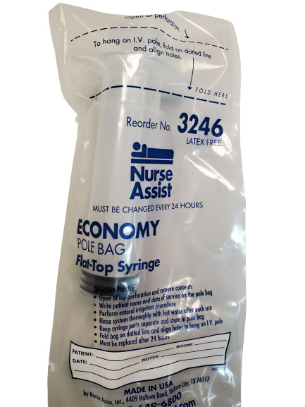 Enteral Feeding Syringe and Pole Bag, 60cc, Flat Top, Non-Sterile, 30/CS