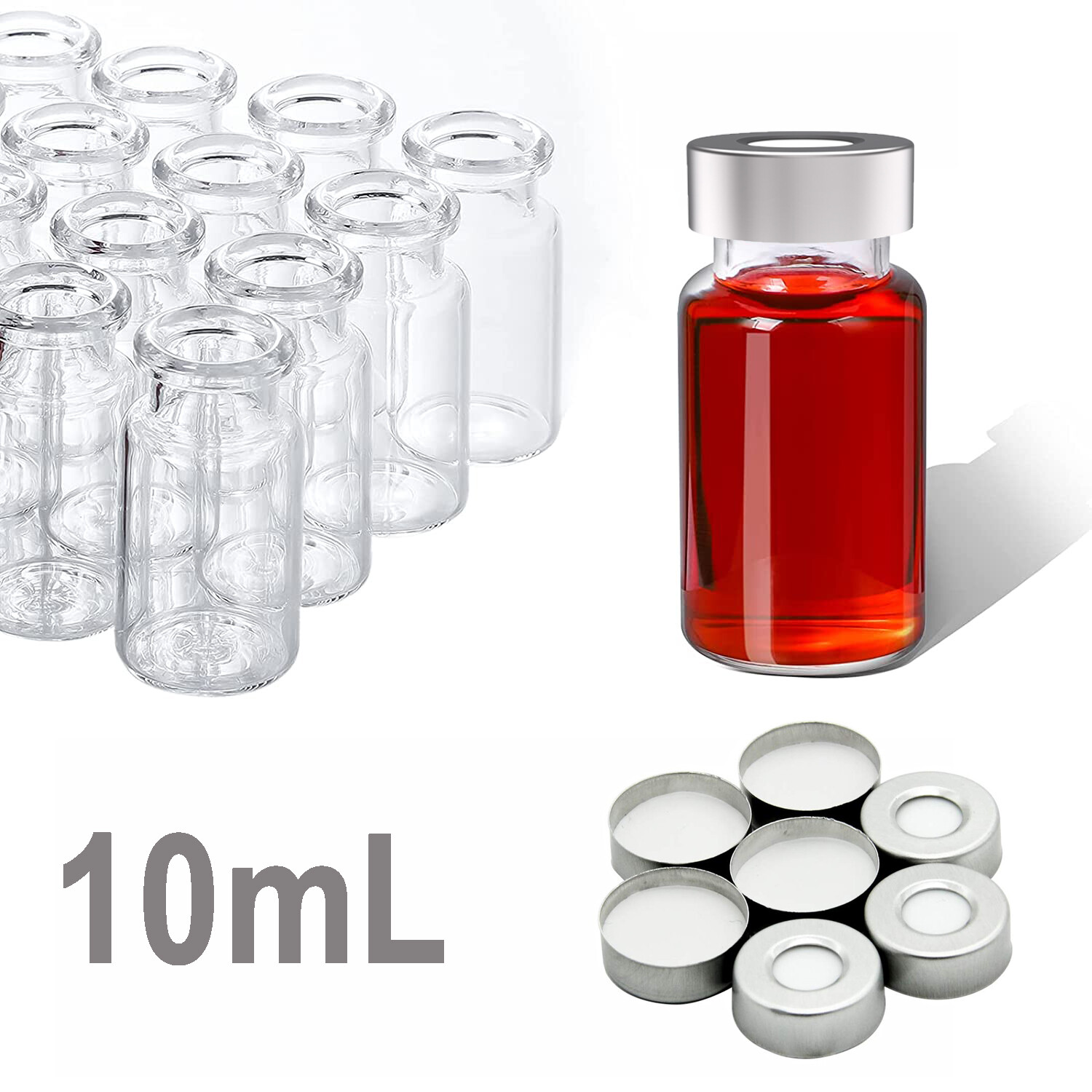 500pcs 10ml Capacity Clear Sample Headspace Vials, Crimp Top Caps Glass Bottles