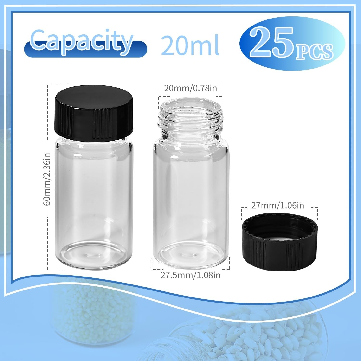 5 Dram Clear Sample Vials, Small Liquid Glass Vial, 20ml Borosilicate Glass E…