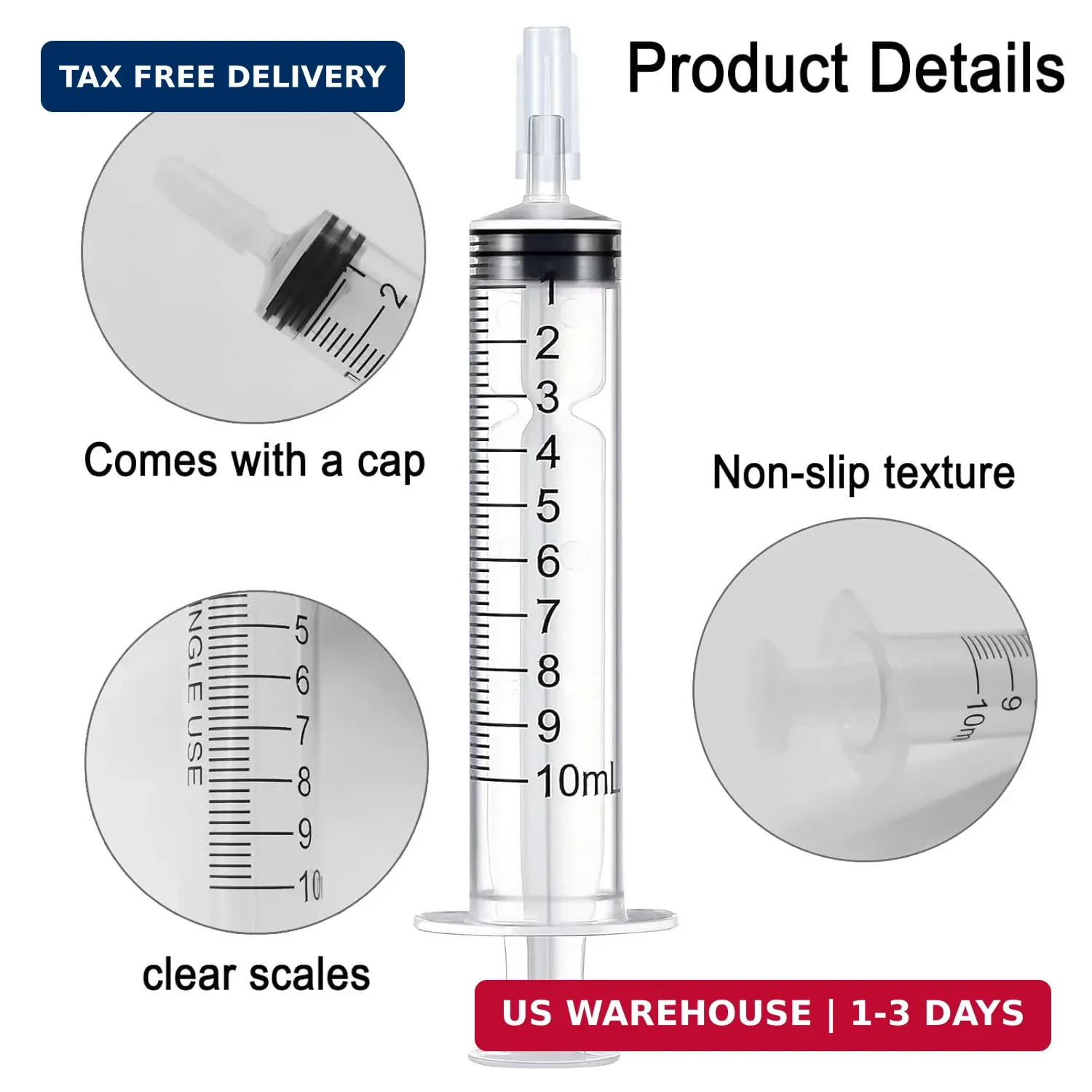 10ml Syringe for Liquid, 10cc Syringes Without Needle, Individually Wrapped, Pac