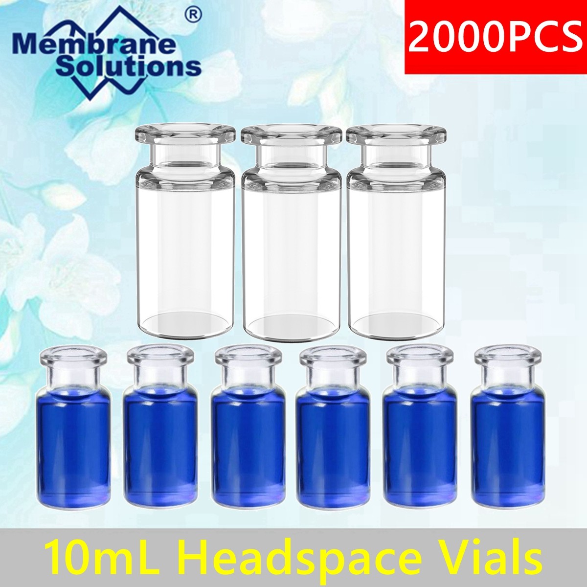 2000- 10mL Headspace Clear Vials Glass Bottle 20mm Crimp-top Flat Bottom Beveled