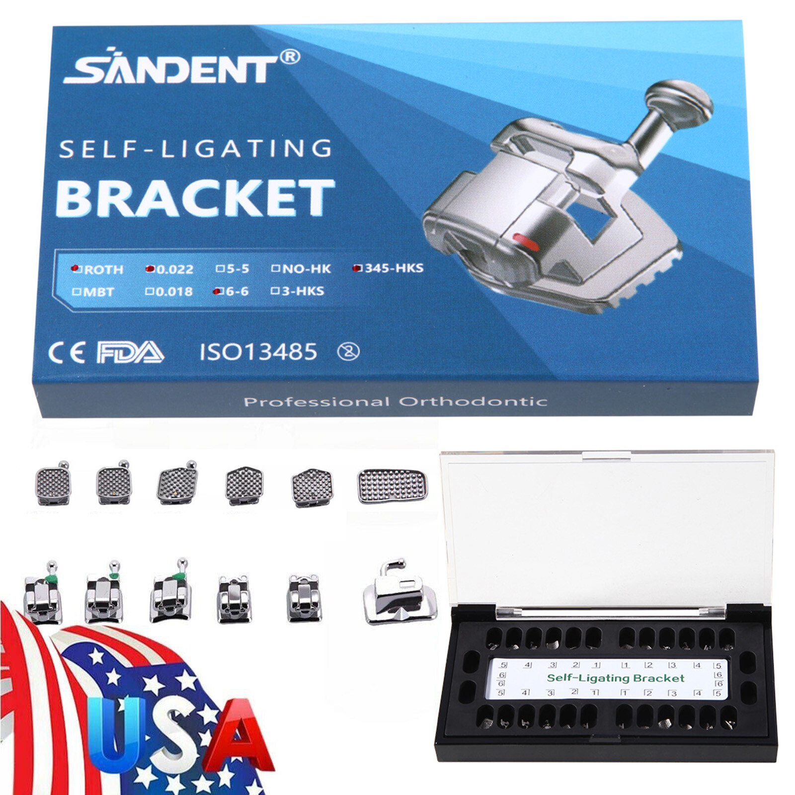 1-10Pack Dental Orthodontic Self-ligating Brackets Metal Brace Roth 022 345 Hook