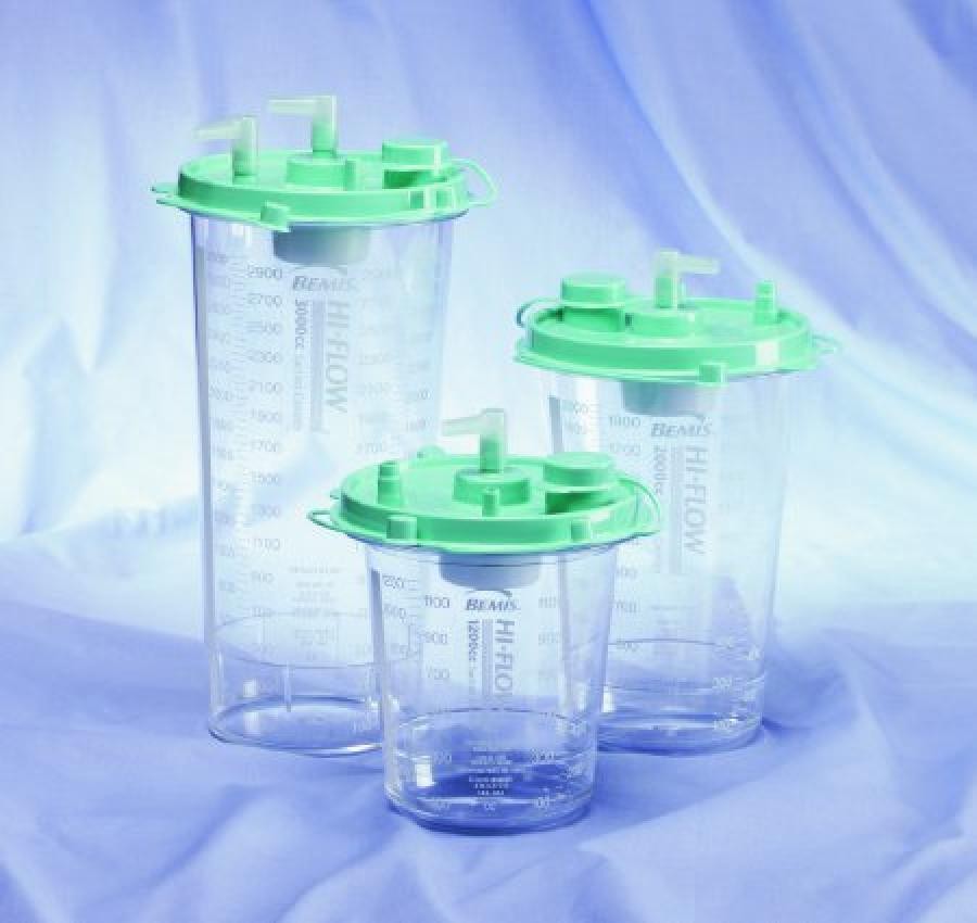 Hi-Flow Suction Canister, Rigid Liner, 2000mL, No Tubing, Seal Lid Bracket Mount