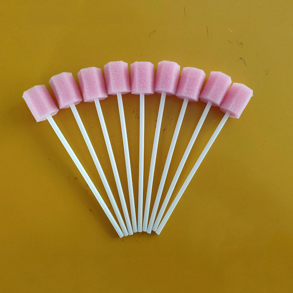 New 100pcs Disposable Oral Care Tool Tooth Cleaning Mouth Swab With Stick Pink
