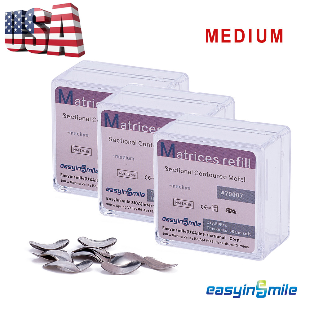 3Boxes Dental Metal Matrices Matrix Sectional Contoured Medium refill 50 μm soft