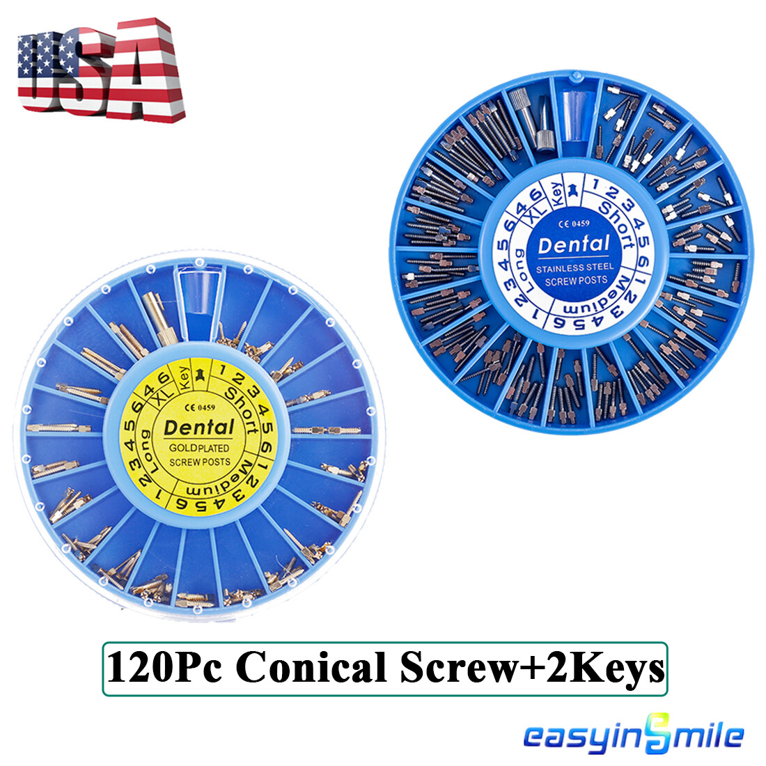 120PCS Dental Screw Post Titanium Kit Gold/Silver Plated Conical Root Canal Pins