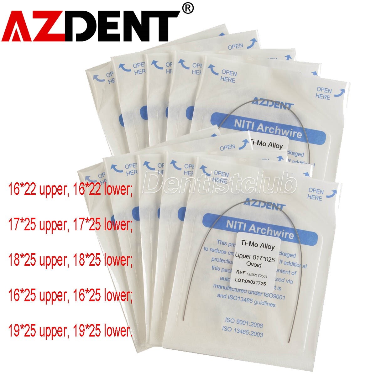 AZDENT Dental TMA Ti-Mo Alloy Rectangular Arch Wires Ovoid Form All Size