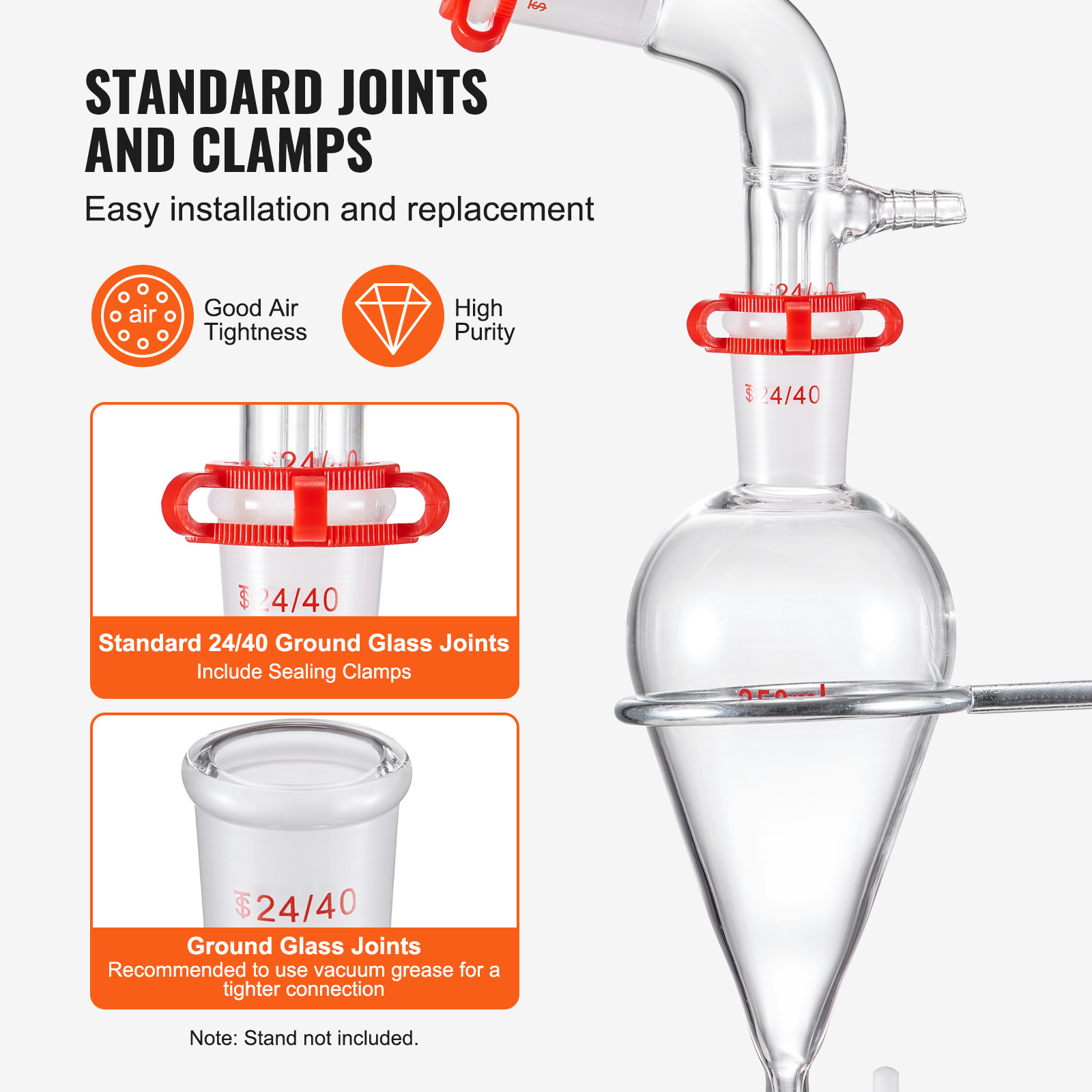 VEVOR Lab Glassware Distillation Kit 1000ml 3.3 Boro 32 pcs Glassware Equipment