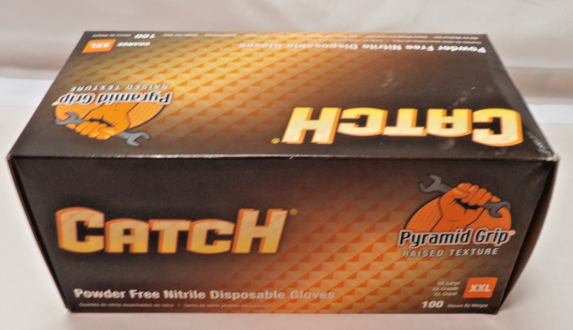 CATCH Nitrile Disposable Gloves Pyramid Grip Texture Orange XXL 9 Mil Box of 100