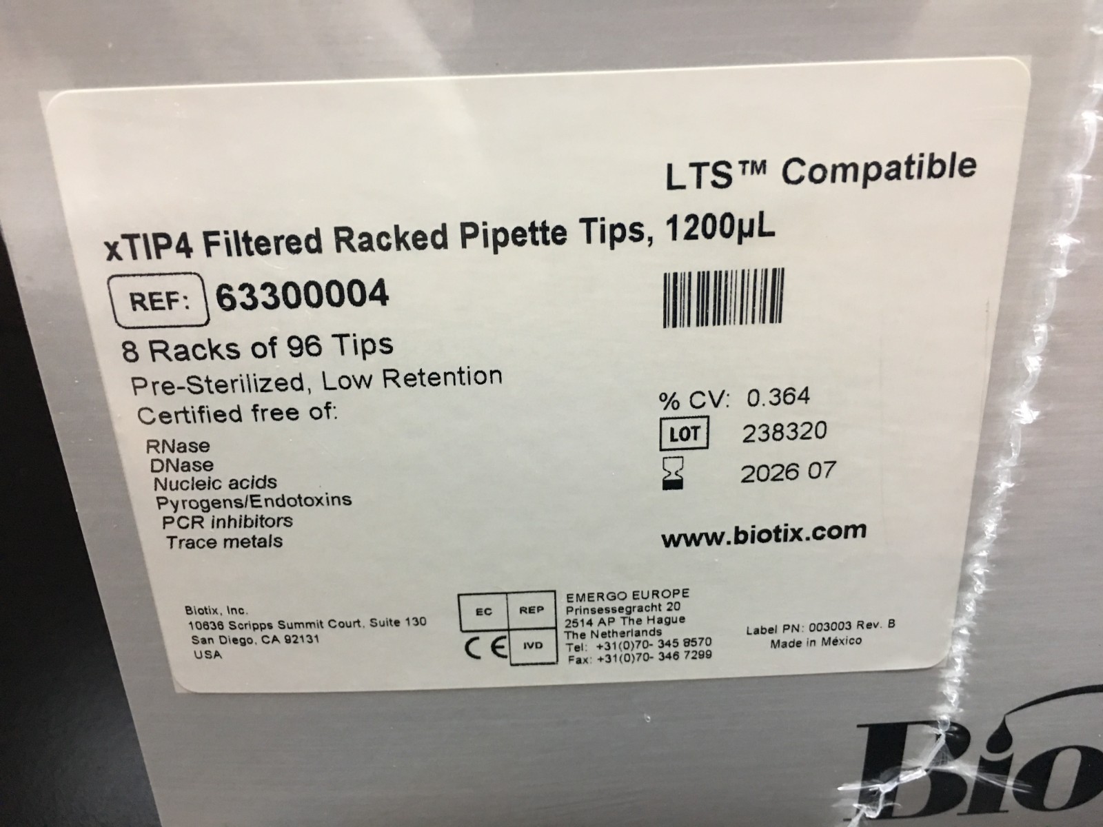 Biotix REF 63300004 xTIP4 LTS Compatible Filtered Pipette Tips 1200uL Lot 5 PKS