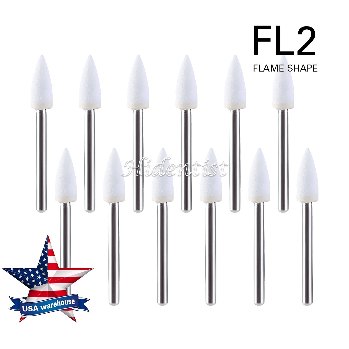 Dental Flame White Stone Polishing FG Burs Abrasion Point Bur 12Pcs/Pack FL2 USA