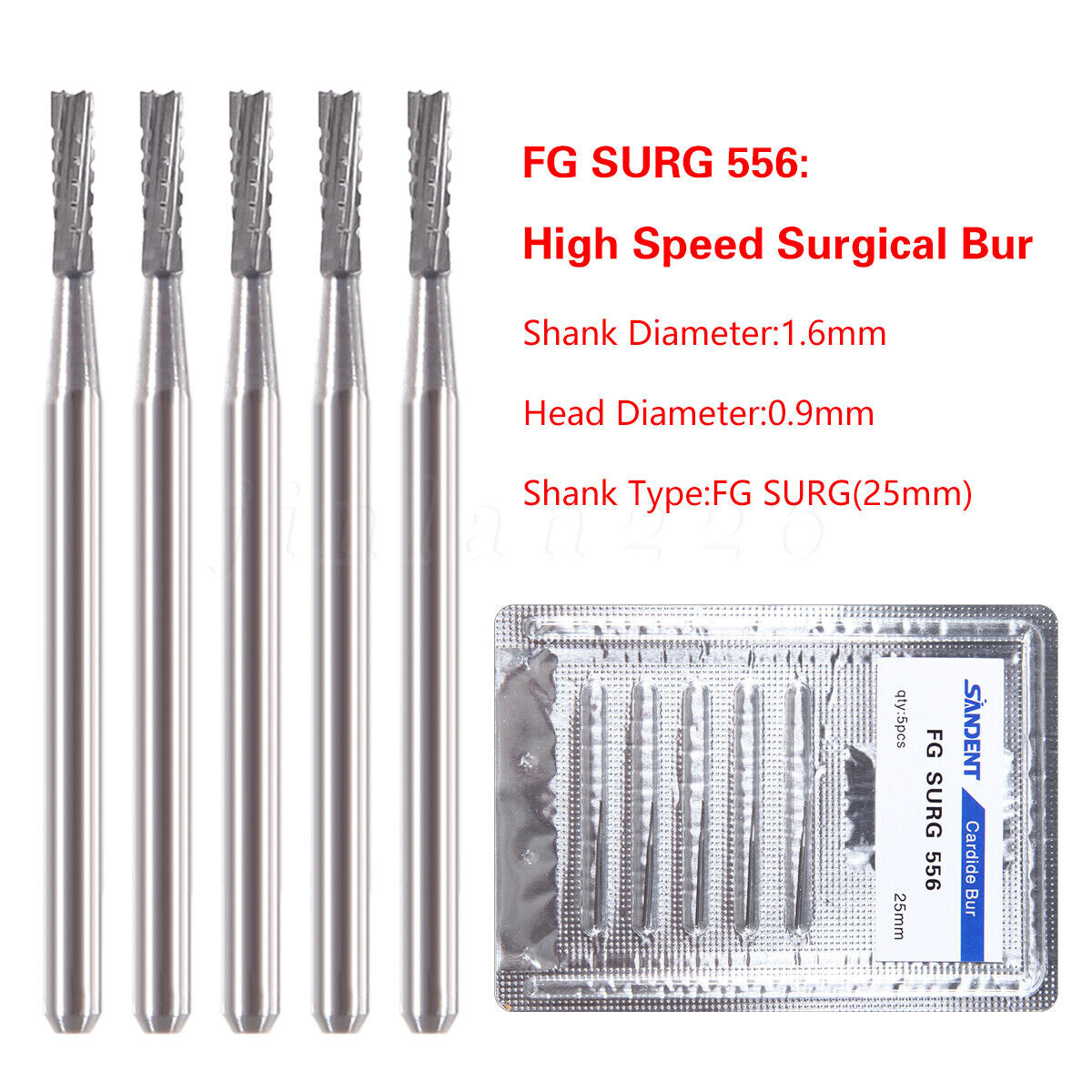 Dental Surgical Carbide Burs 557 557L 702 701 Long FG SURG High Speed 25mm