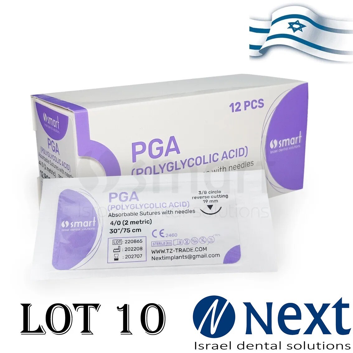 LOTx10 Dental and Veterinary PGA Absorbable surgical sutures with needles 4/0