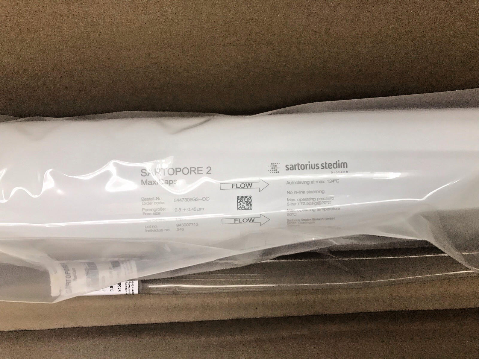 Sartorius Sartopore 2 MaxiCaps 0.45 + 0.2 µm 20″ Filter 5447307H2–00 NOS