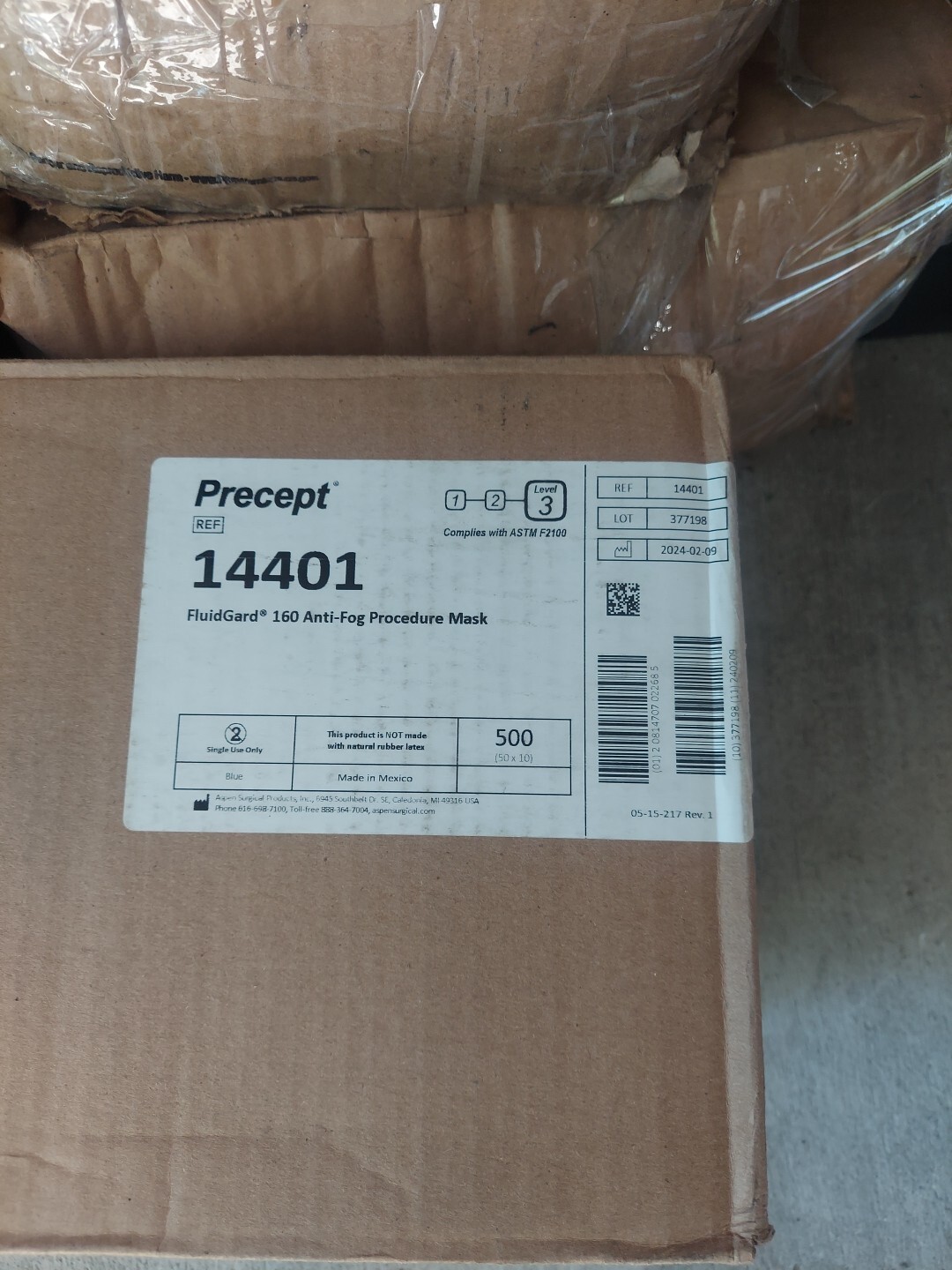 Box Of 500 Precept FluidGard 160 Anti-Fog Procedure MASK Level 3 14401
