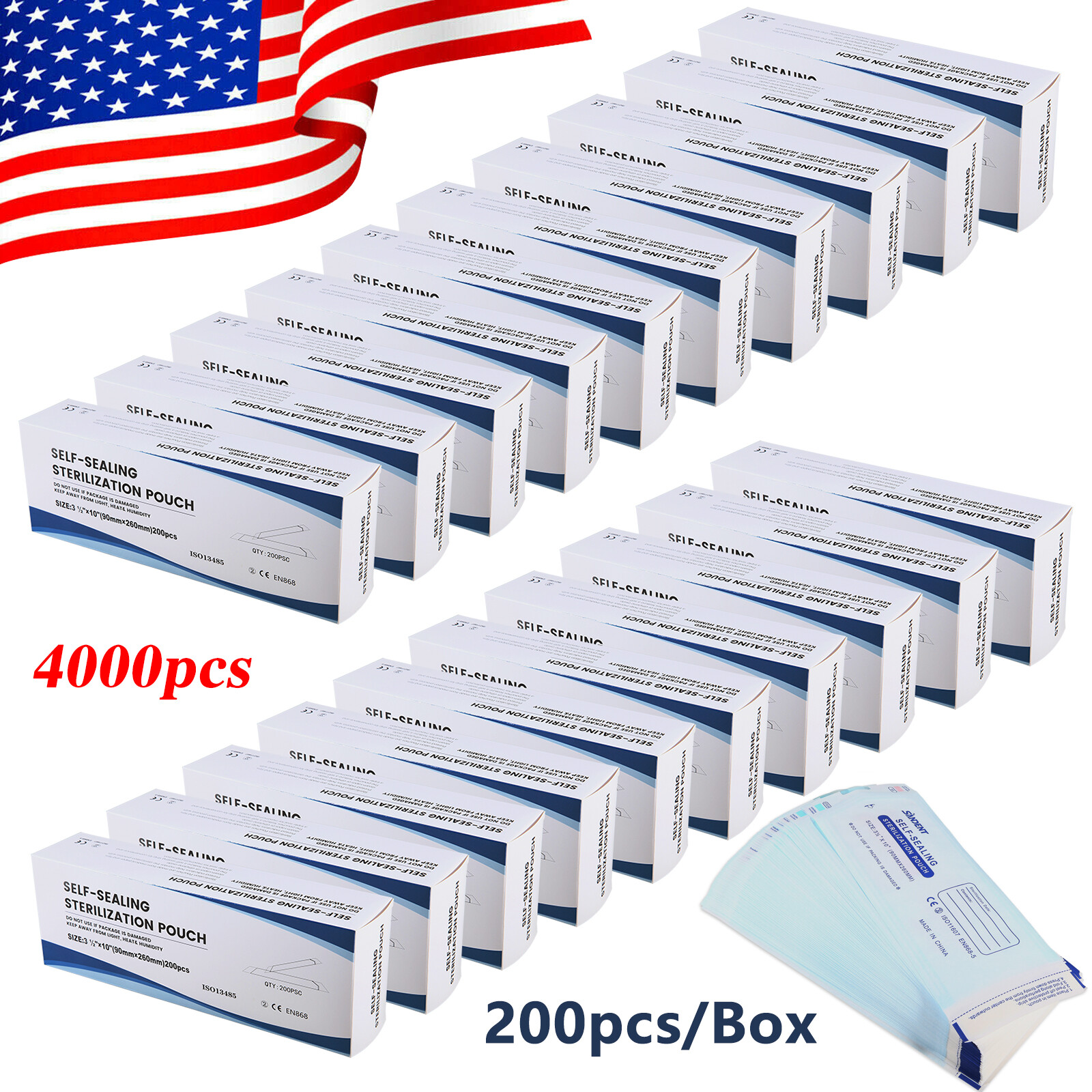 200/PK Dental Medical Self-Sealing Sterilization Pouches 3-1/2″x10″ up to 4000