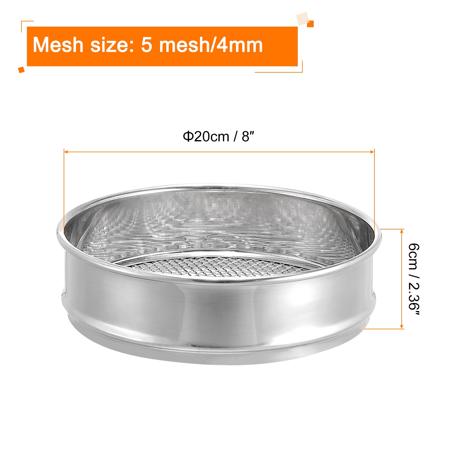 5 Mesh Lab Sieve 8″ Diameter Test Stainless Steel Wire Cloth 4mm