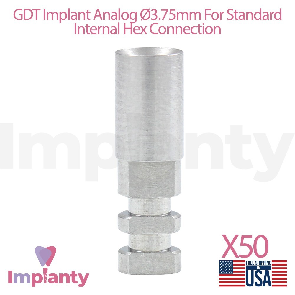 50x Dental Analog 3.75mm Standard Platform Stainless Steel Int Hex 2.42mm