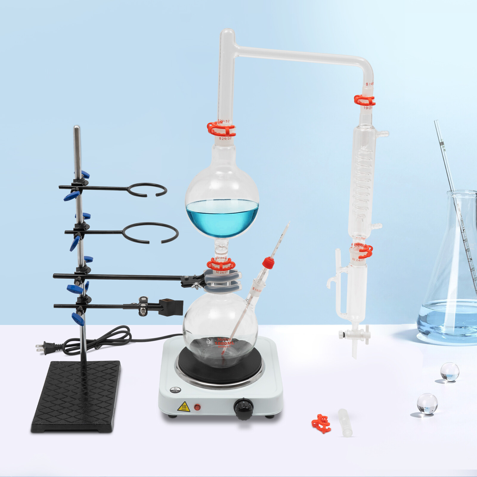 Organic Chemistry Lab Glassware Glass Kit Distillation Equipment Set 1000mL NEW