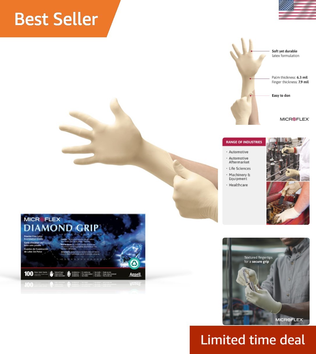 Powder-Free Microflex MF-300 Latex Gloves – 100 Pack for Automotive & Healthcare