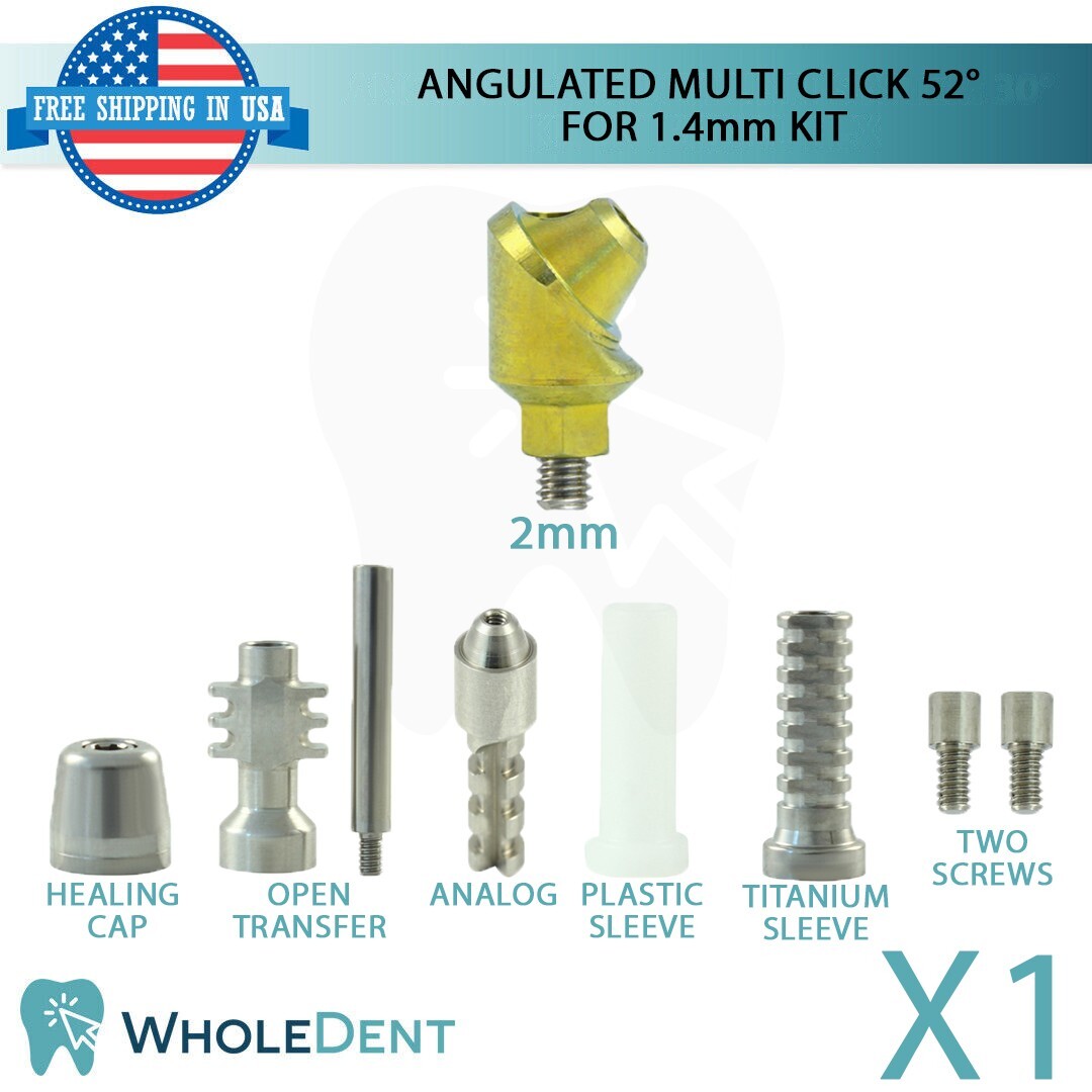 1X Angulated Multi Unit 52° 1.4mm Abutment Attachment Kit Internal Hex 2.42mm