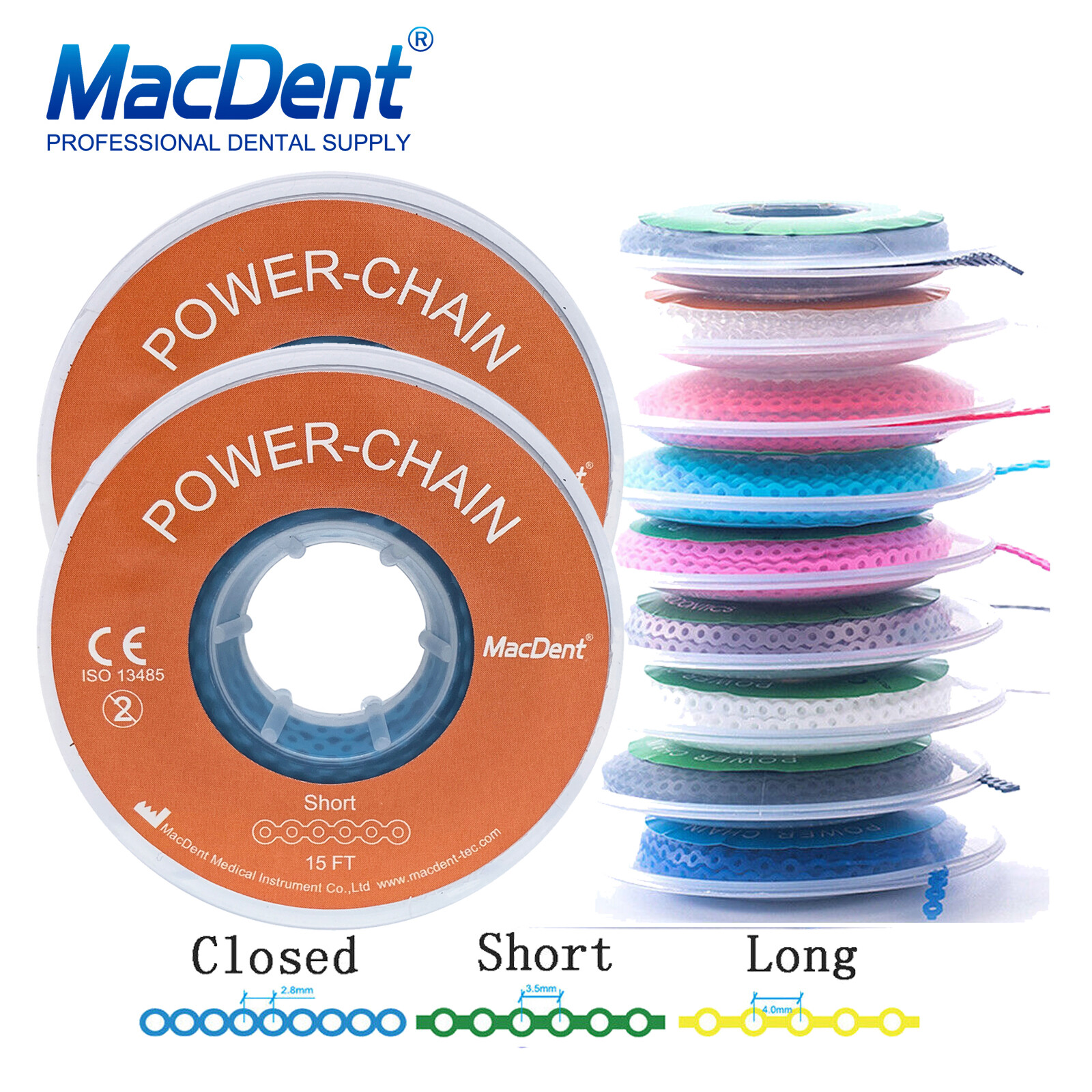 Dental Orthodontic Elastic Ultra Power Chain Rubber Bands Continuous/Short/Long