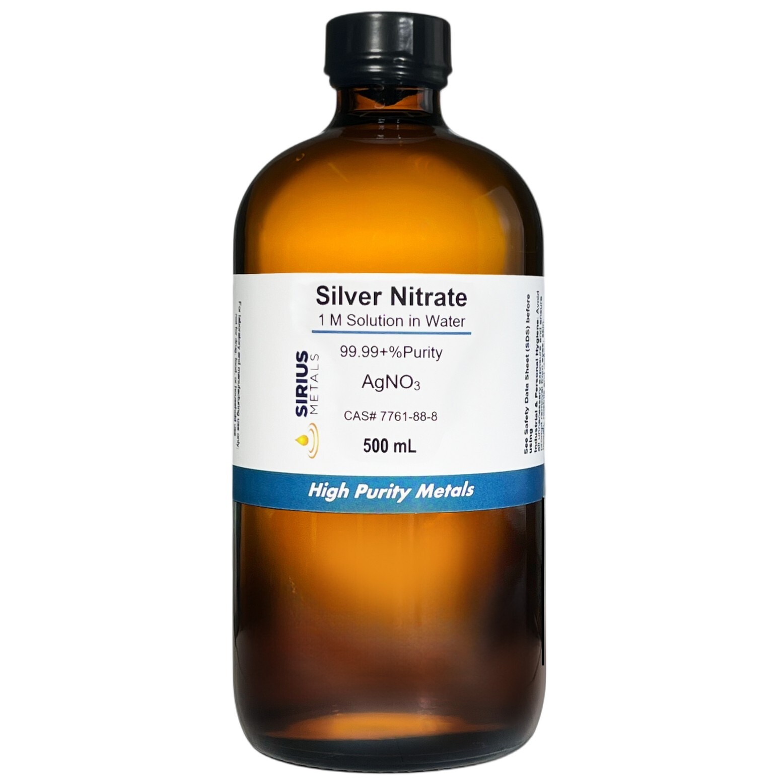 Silver Nitrate Solution (CAS# 7761-88-8) – 1 Molar as AgNO3 in water – 500 mL