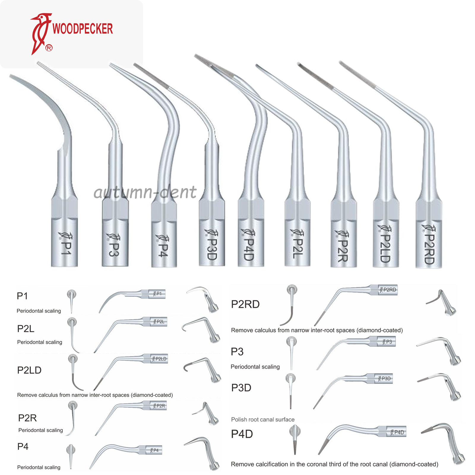 100% Woodpecker DTE Dental Ultrasonic Scaler Tips P Series Fit EMS Handpiece