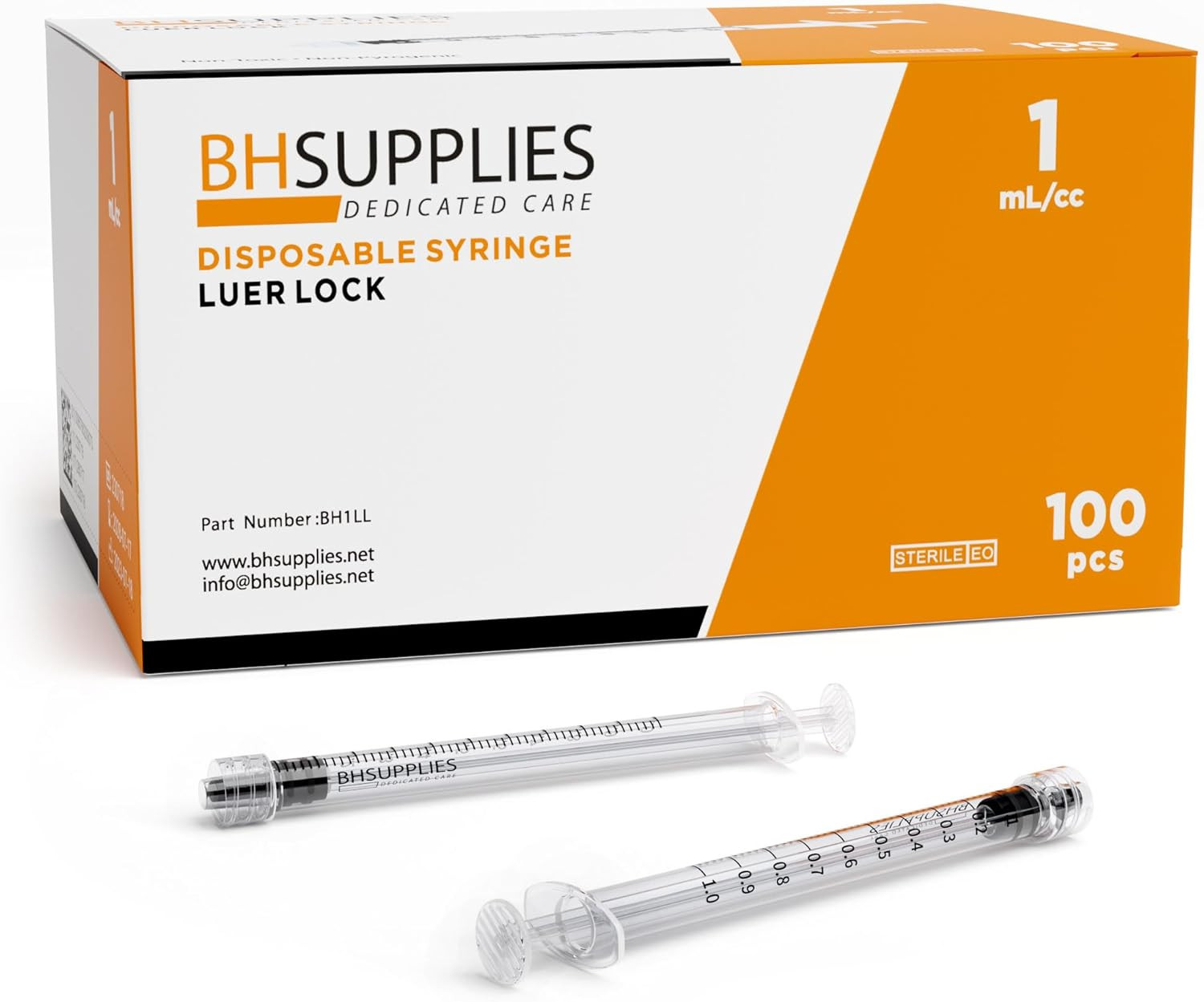 1ml Luer Lock Tip Syringes (No Needle) – Sterile, Individually Wrapped – 100 Syr