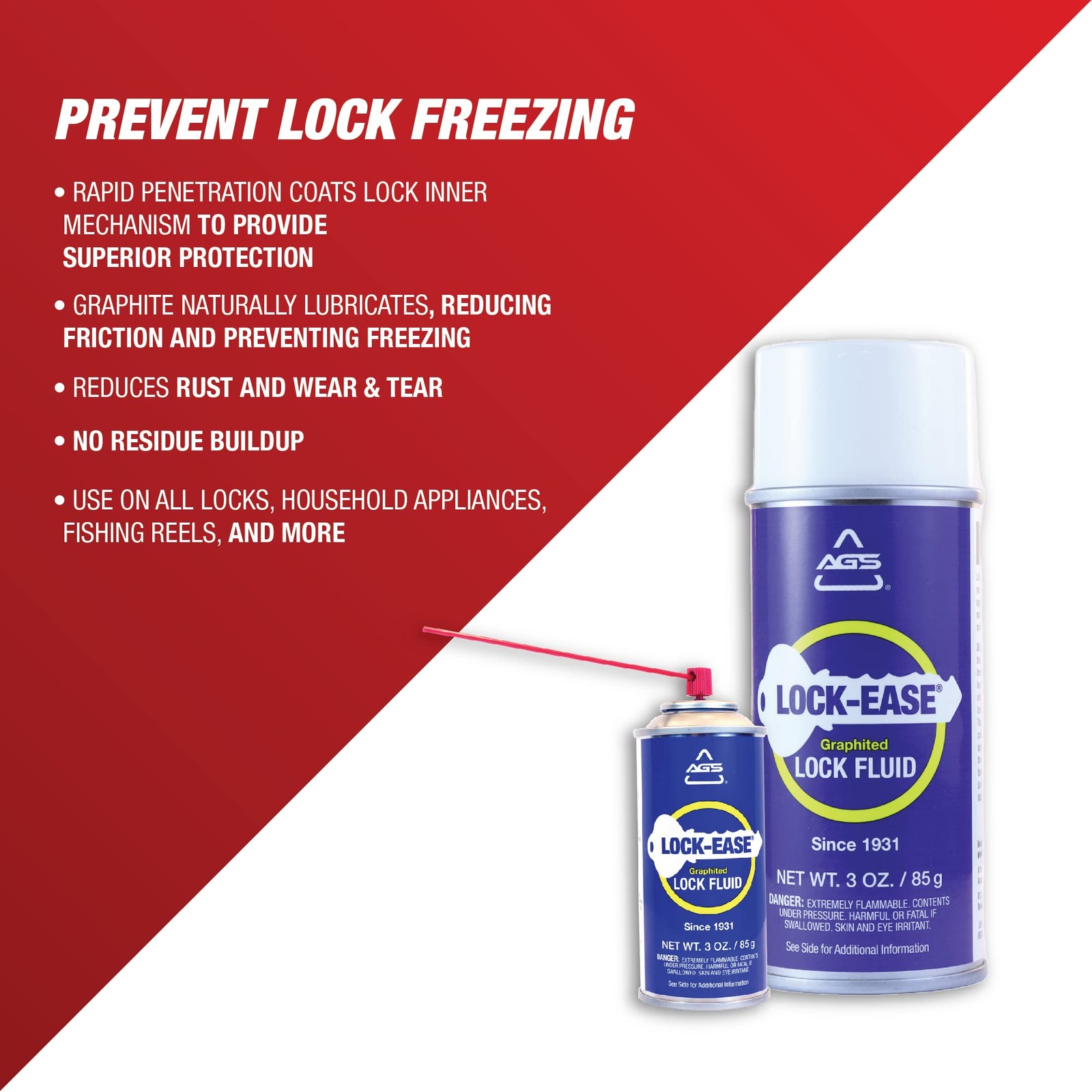 Automotive Solutions Lock-Ease Graphite Lock Lubricant – 3oz Aerosol, Prevent…