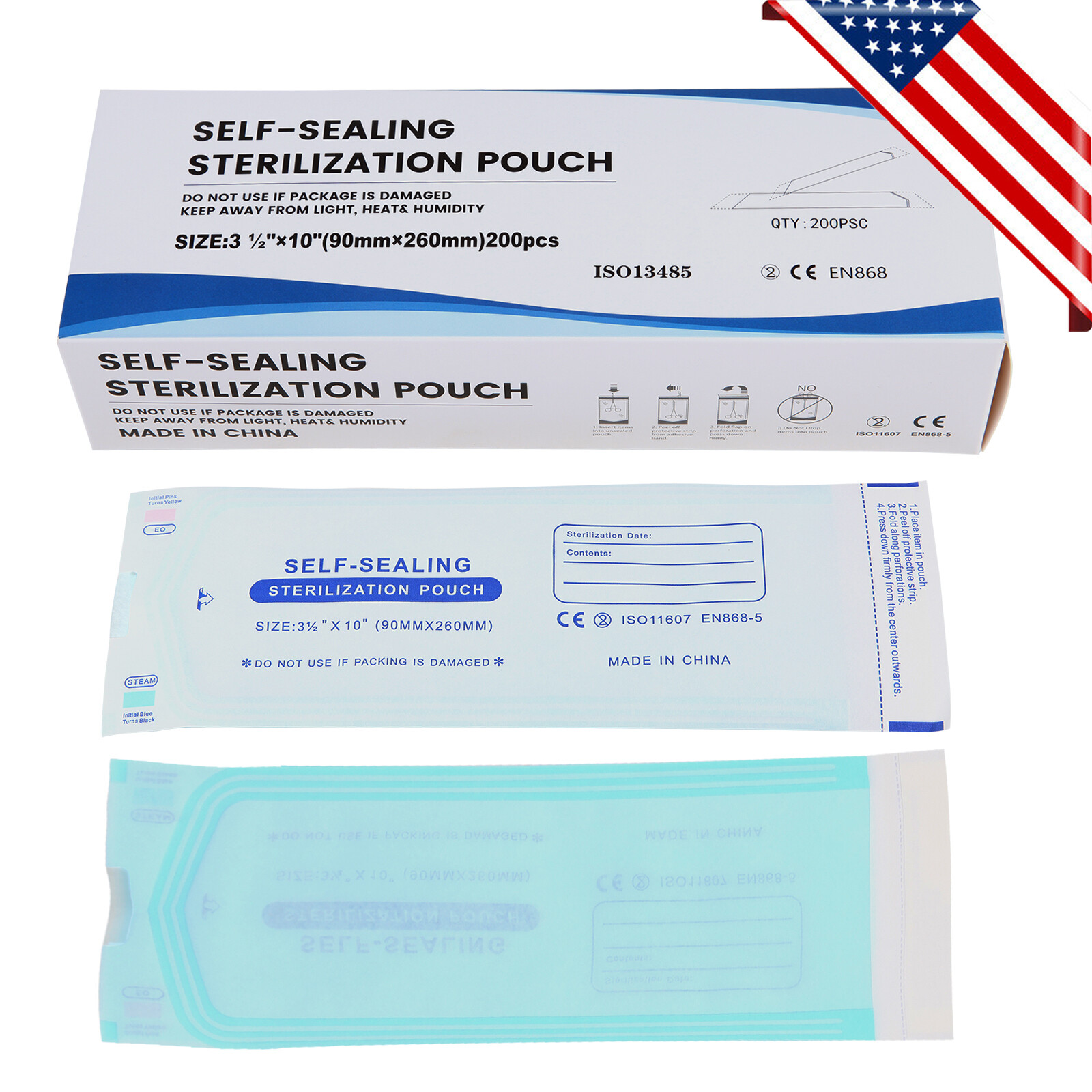 200 3.5″ x 10″ Self-ing Sterilization Pouches for Autoclave MD