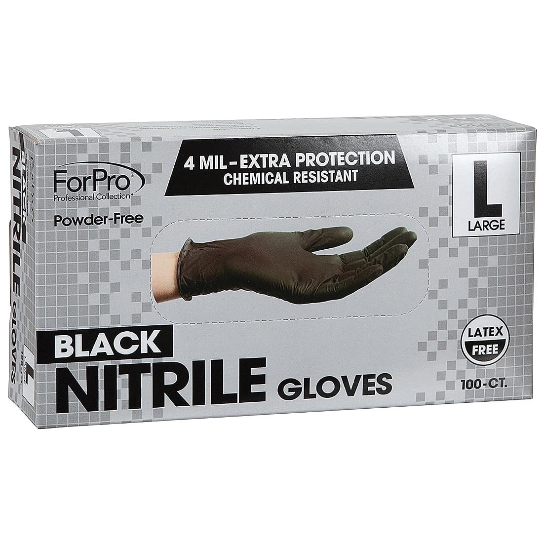 ForPro Disposable Nitrile Gloves, Chemical Large (Pack of 100), Black