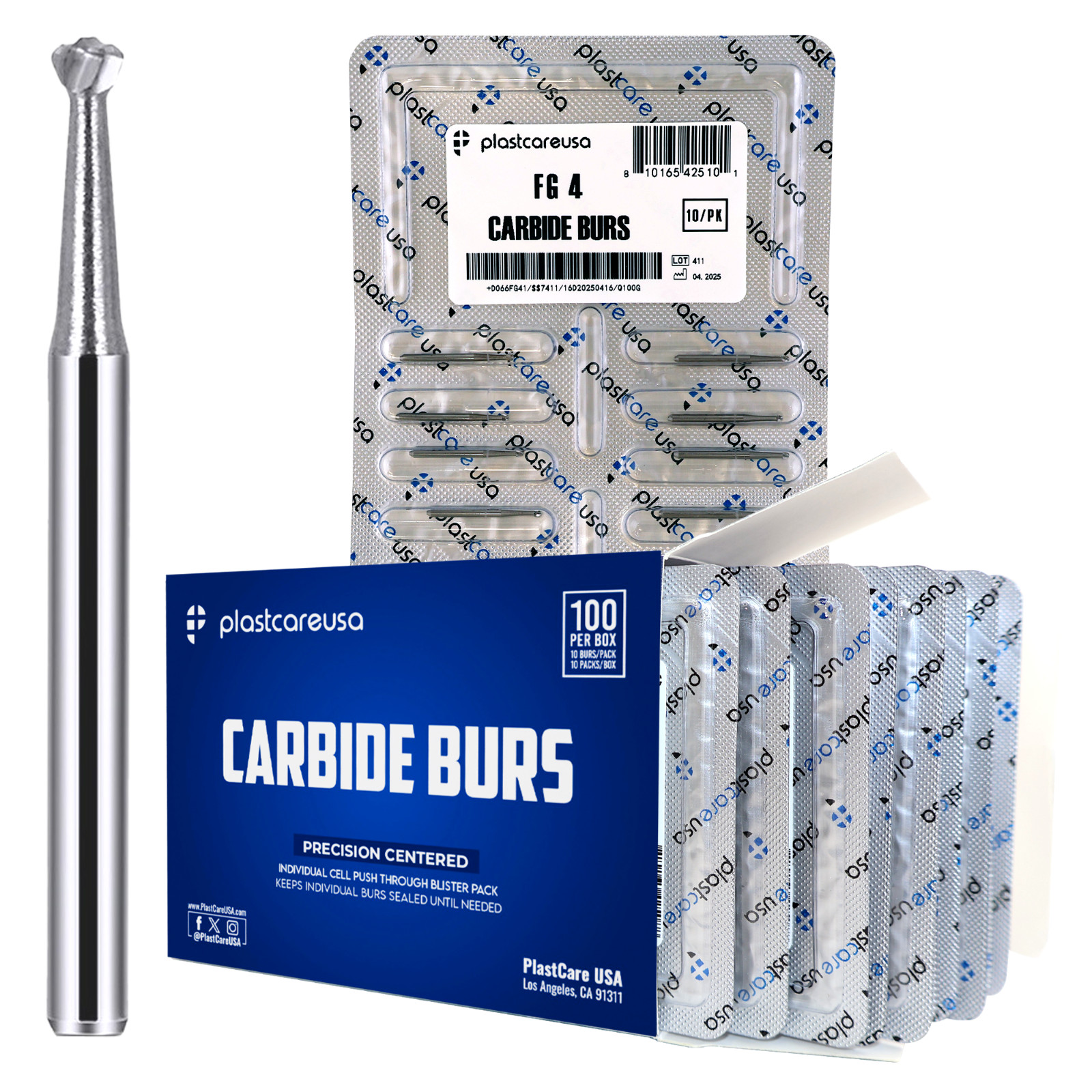 100 FG4 Round Carbide Dental Burs High Speed Handpiece Friction Grip Drill Bits