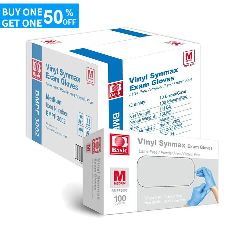 1000PCS Basic Blue Vinyl Synmax Exam Gloves M-SIZE