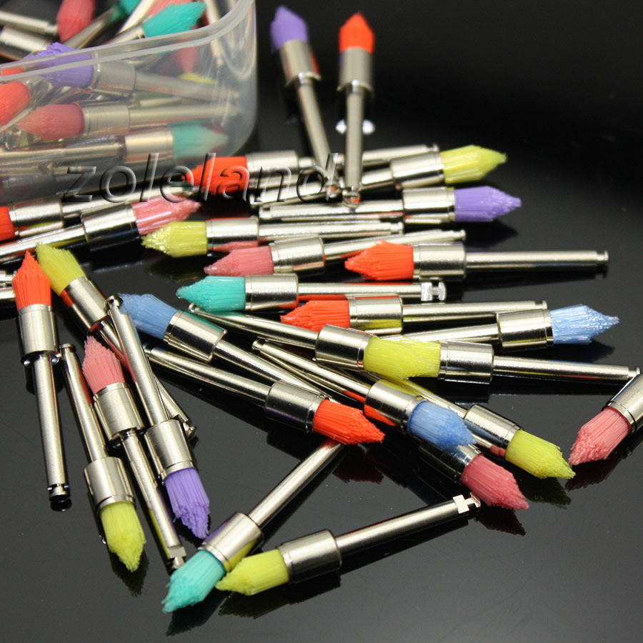 100 PCS Mixed Color Dental Prophy Brush Polishing Polisher Nylon Latch Taperd